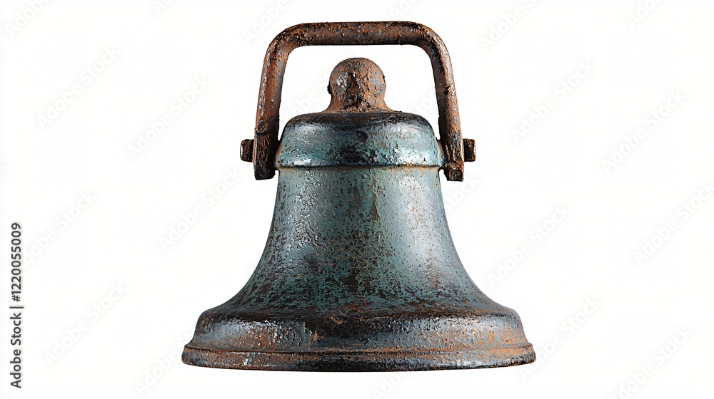 Rusty metal bell with handle isolated on white for decoration or signal Rusty metal bell with handle isolated on white for decoration or signal