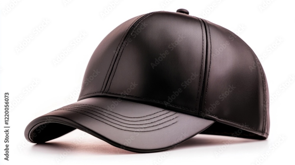 Stylish black leather baseball cap isolated. Generative AI Stylish black leather baseball cap isolated. Generative AI
