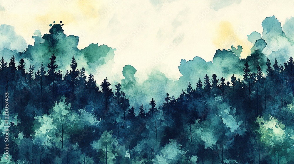 Fototapeta premium Clean and minimal watercolor splash, with flowing green and blue tones suitable for background.