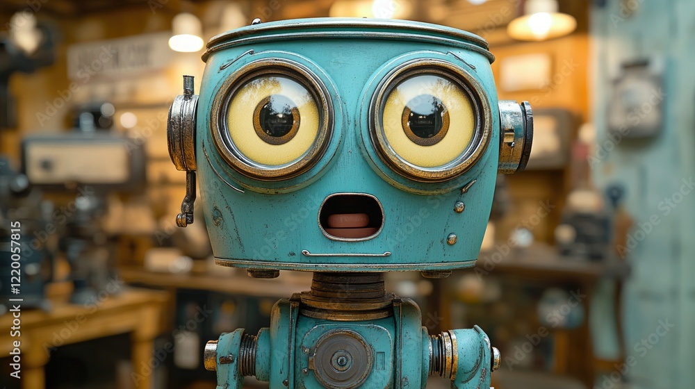 Surprised robot in antique shop, background blurred Surprised robot in antique shop, background blurred