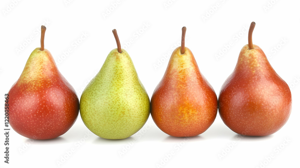 Four ripe pears in a row, isolated on white background; perfect for food packaging Four ripe pears in a row, isolated on white background; perfect for food packaging