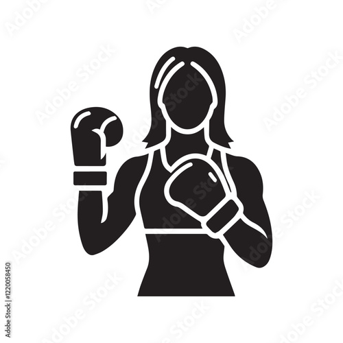 Female boxer silhouette on white background