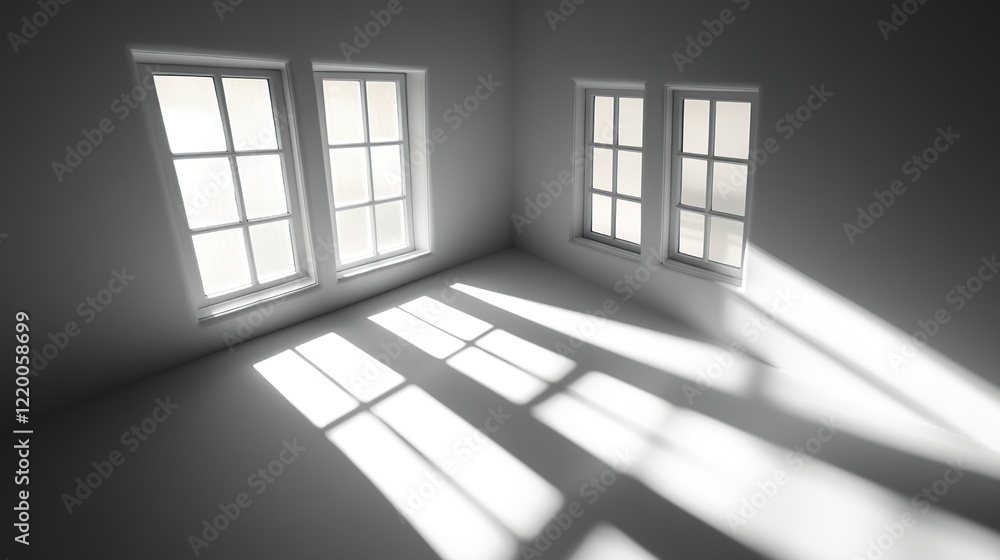 Obraz premium Clean and elegant abstract window shadows, minimalist grayscale design 