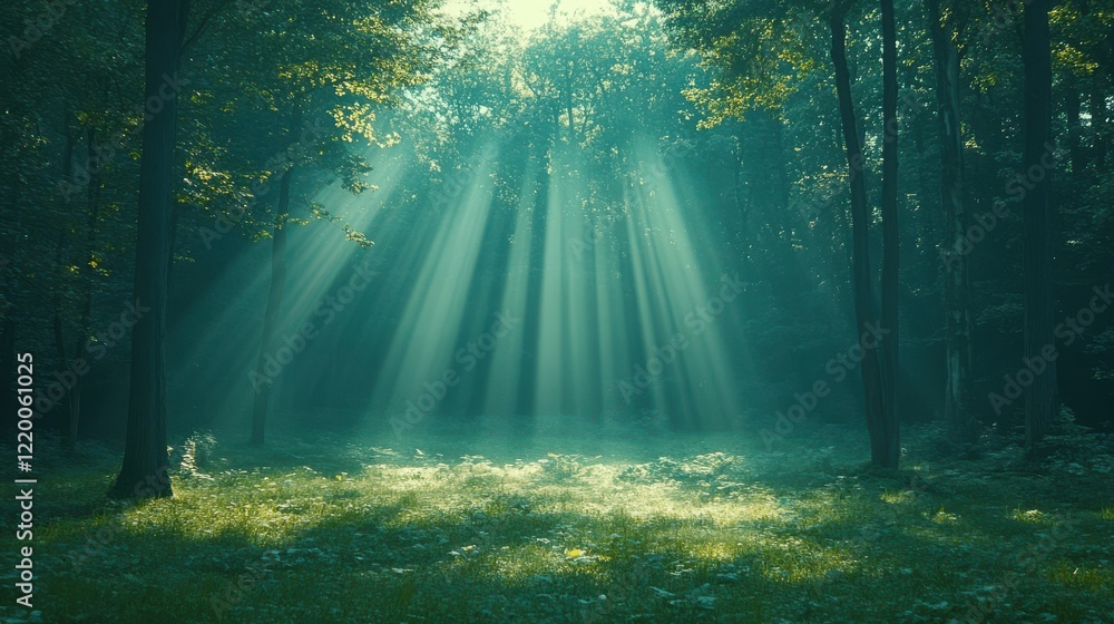 Obraz premium Enchanting Forest Scene in Mystical Fog with Hyper-Realistic Details and Dramatic Shadows