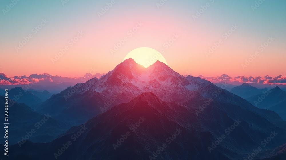 Obraz premium Serene Sunrise Over Majestic Mountain Range - Oil Painting Landscape with Minimal Noise