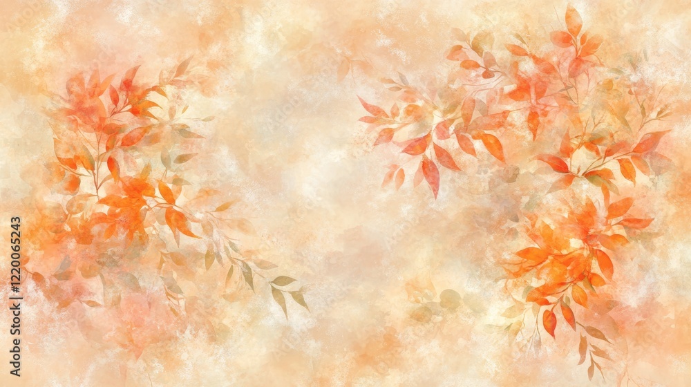 Autumnal Watercolor Leaves on Peach Background Autumnal Watercolor Leaves on Peach Background