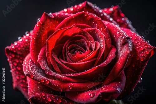 Red Rose Water Droplets Black Background Macro Photography Close Up