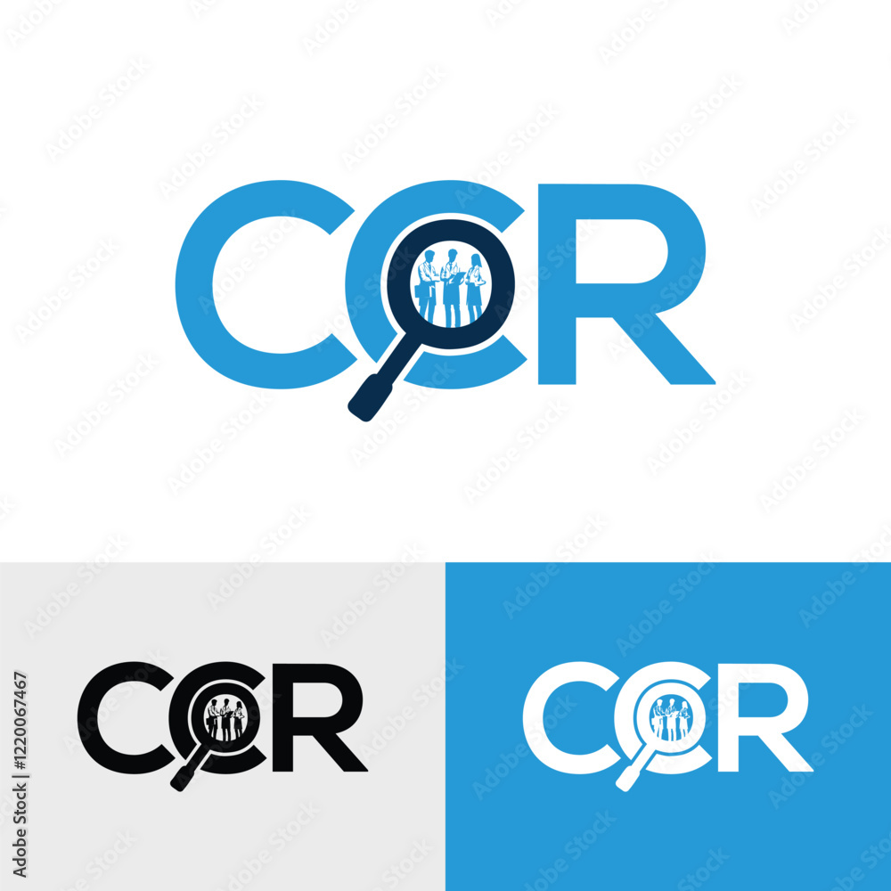 Initial CCR letter modern medical, clinical research vector logo design. CCR logo featuring a magnifying glass and people icon Initial CCR letter modern medical, clinical research vector logo design. CCR logo featuring a magnifying glass and people icon