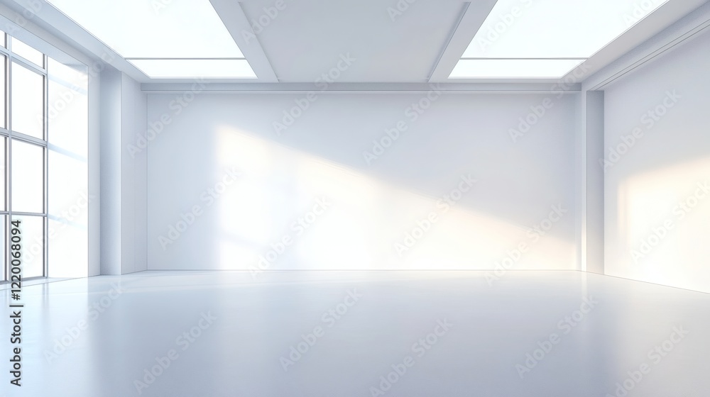 Minimalist White Room Interior with Large Window and Sunlight Minimalist White Room Interior with Large Window and Sunlight