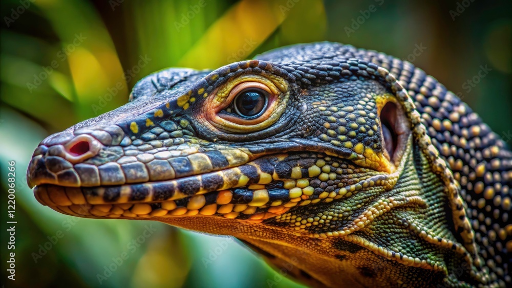 Fototapeta premium Stunning Close-Up Portrait of an Asian Giant Water Monitor Varan, Exotic Wildlife Photography, Nature's Beauty, Reptile Features, Detailed Textures, Natural Habitat, Wildlife Enthusiasts
