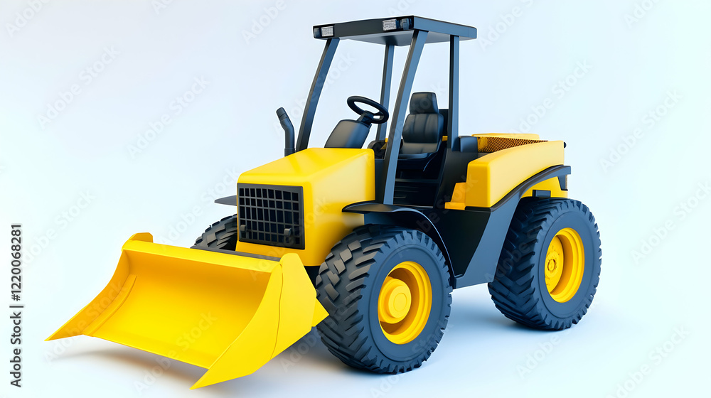 Yellow tractor on white background, construction site Yellow tractor on white background, construction site