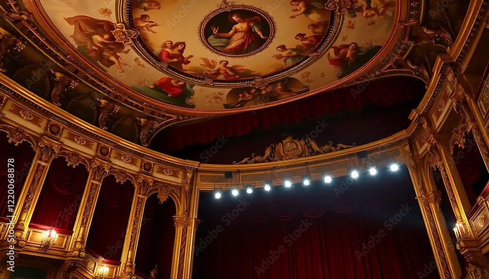 Obraz premium Ornate Theater Ceiling With Gilded Details And Painted Figures