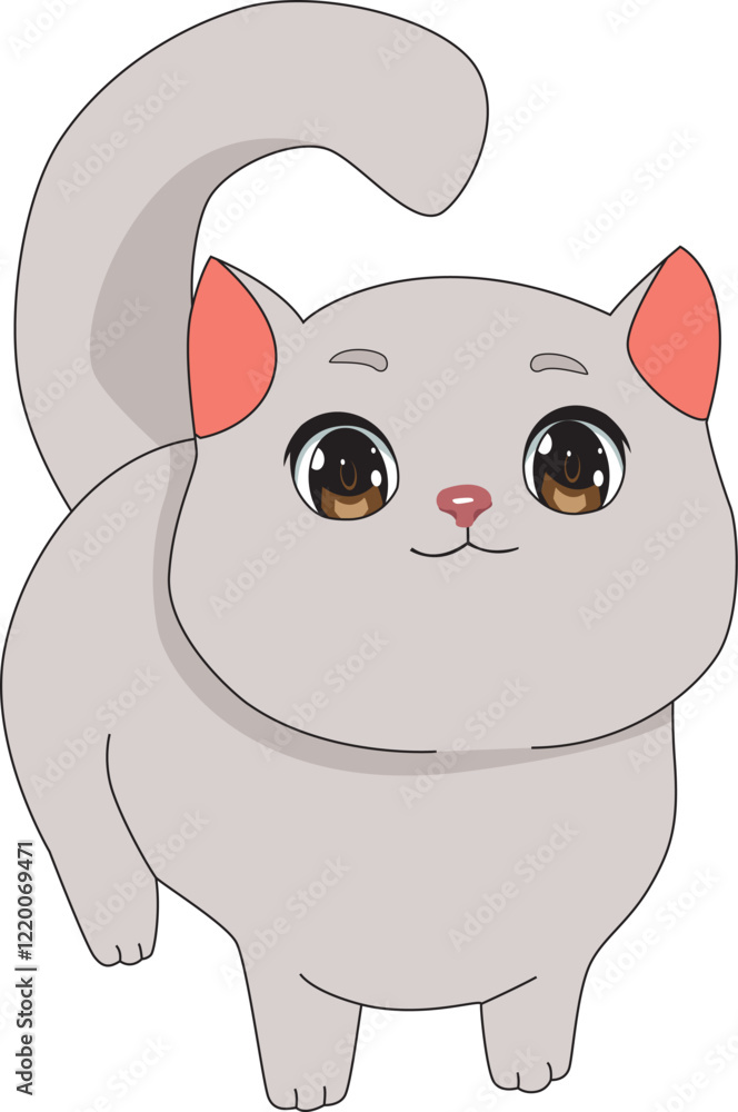 Fototapeta premium Cute gray chibi cat with adorable smile