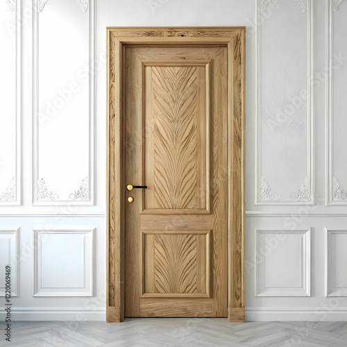 Wallpaper Mural front view of wood door with white background Torontodigital.ca