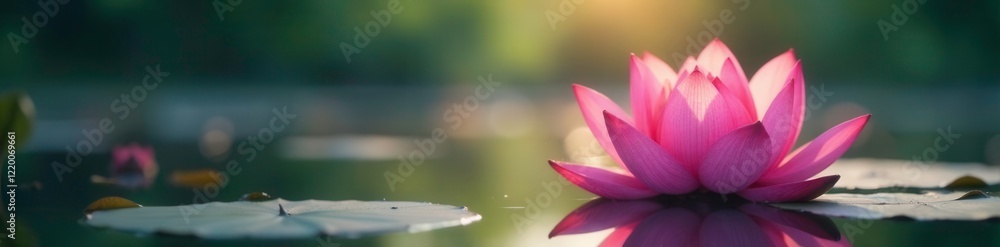 Radiant full bloom lotus on a serene lake surface, calmness, reflection Radiant full bloom lotus on a serene lake surface, calmness, reflection