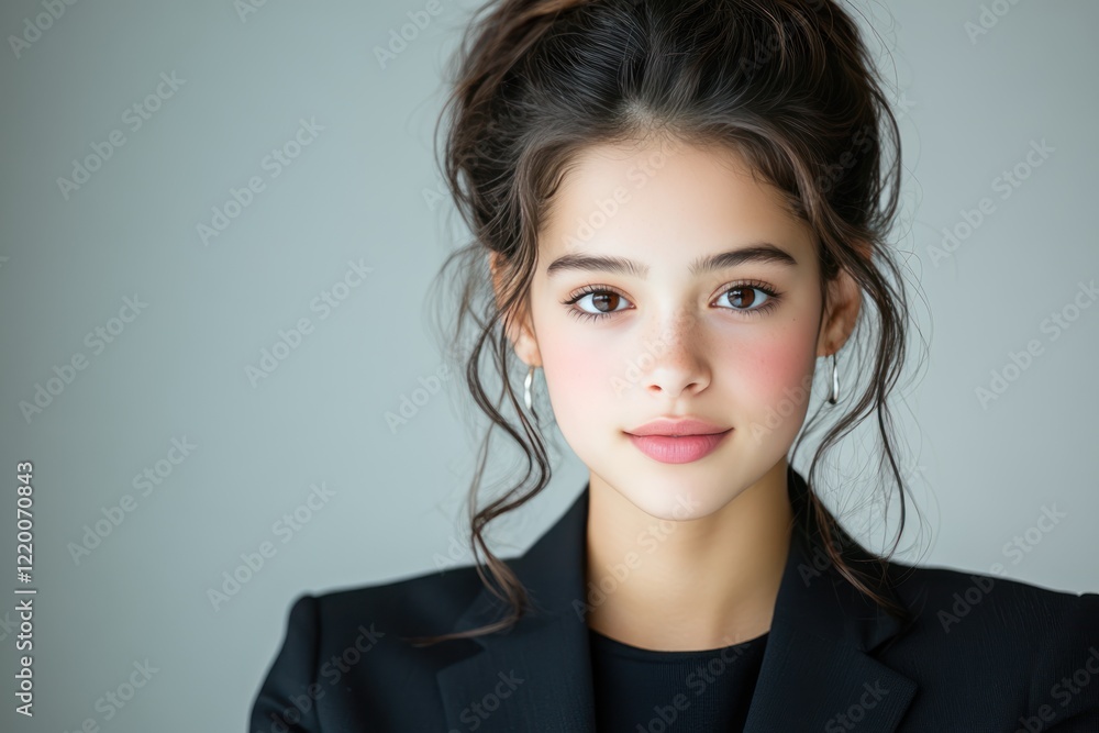 Successful Female Manager in Business Suit Standing in Office Successful Female Manager in Business Suit Standing in Office
