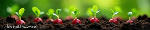 Radish sprouts sprouting from seeds in a fertile soil environment, soil, sprouts photo