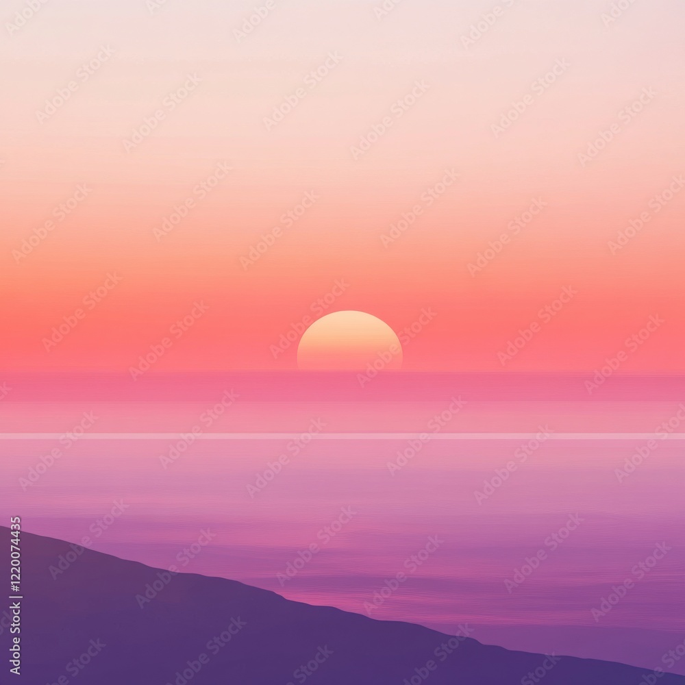 Mesmerizing Sunset Landscape with Silhouetted Mountains and Tranquil Lake Mesmerizing Sunset Landscape with Silhouetted Mountains and Tranquil Lake