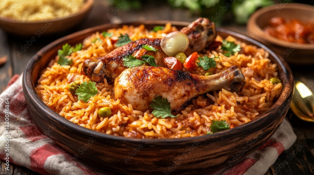 Traditional Mexican arroz con pollo with rice and chicken. Featuring a hearty and flavorful dish. Highlighting the texture and spices of the arroz con pollo. Ideal for food and cultural themes. Traditional Mexican arroz con pollo with rice and chicken. Featuring a hearty and flavorful dish. Highlighting the texture and spices of the arroz con pollo. Ideal for food and cultural themes.