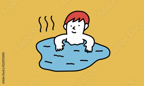 露天風呂に入ってリラックスしている人物のイメージイラスト