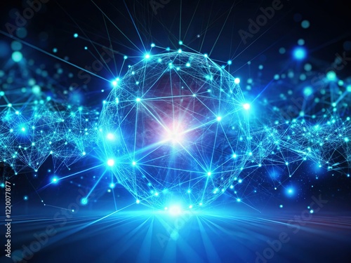 Wallpaper Mural Soft Neon Blue Abstract Light Glow Effect on Dark Blue Background - Stock Photo Torontodigital.ca