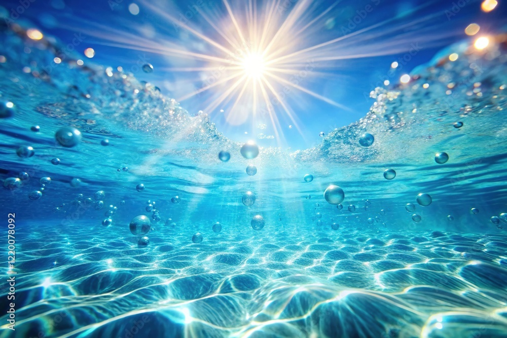 Sparkling Pool Water Bubbles: Summer Sunlit Underwater Scene Sparkling Pool Water Bubbles: Summer Sunlit Underwater Scene