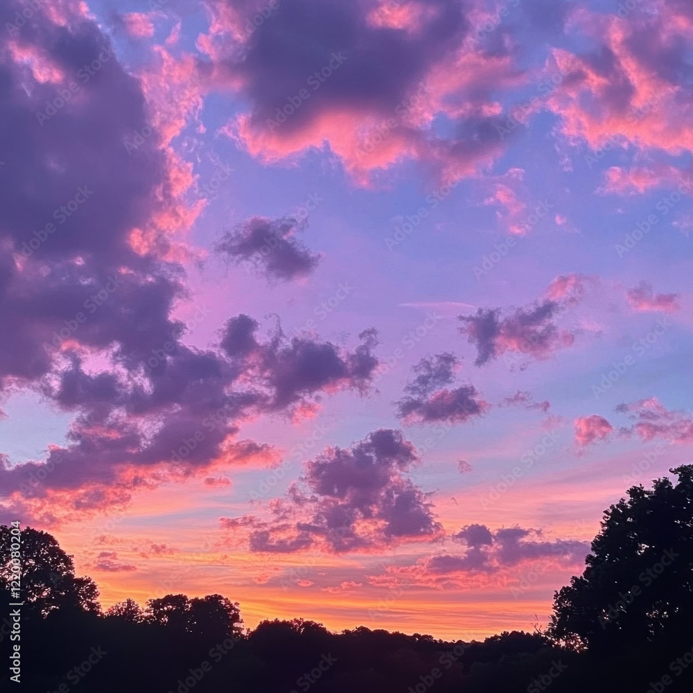 Fototapeta premium Breathtaking Sunset Over Silhouetted Trees and Peaceful Lake Landscape