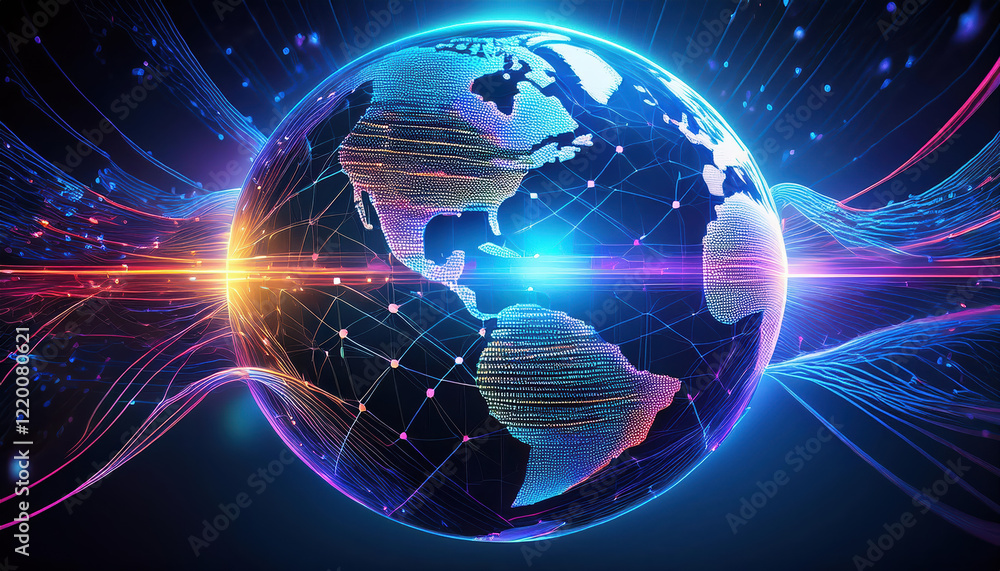 Fototapeta premium Digital globe with glowing network connections and data streams