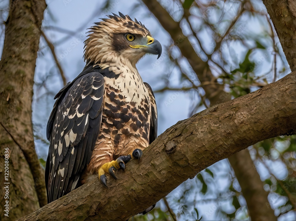 Crowned Eagle
Native to sub-Saharan Africa, the Crowned Eagle has bold patterns on its feathers and a crest that gives it a regal appearance, making it a standout predator in its habitat. Crowned Eagle
Native to sub-Saharan Africa, the Crowned Eagle has bold patterns on its feathers and a crest that gives it a regal appearance, making it a standout predator in its habitat.