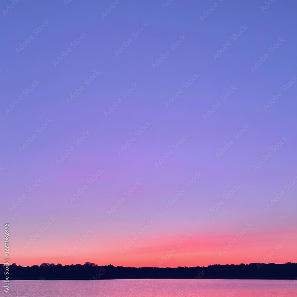 Fototapeta premium Stunning Sunset Gradient over Tranquil Lake with Silhouetted Forest