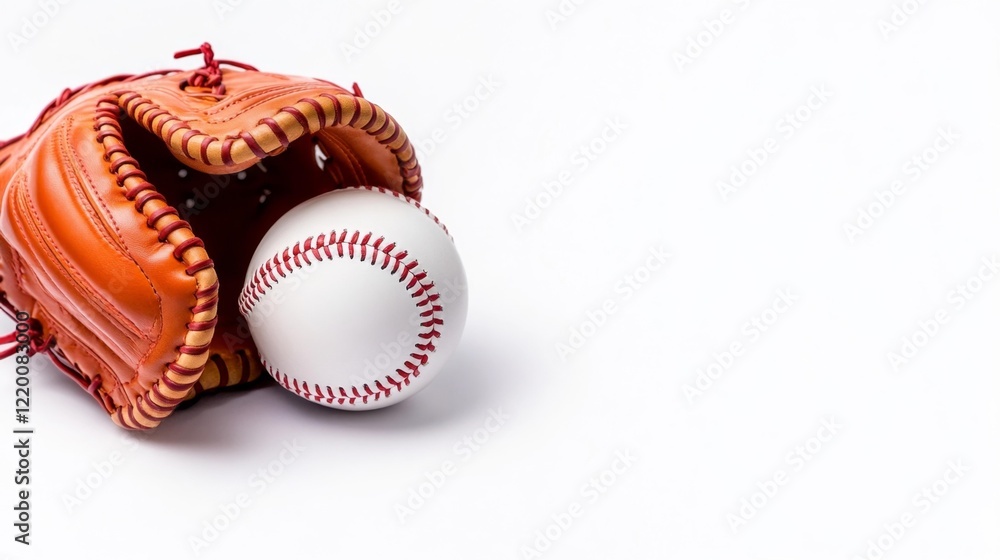 Fototapeta premium Baseball Glove and Ball on White Background. Generative AI