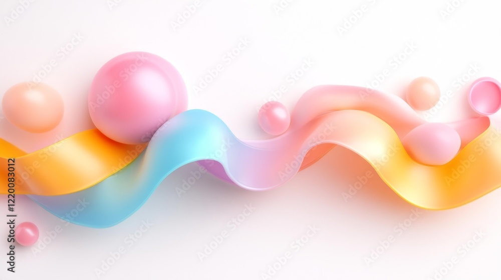 Colorful ribbon with soft flow and spheres abstract composition on a white background. Generative AI Colorful ribbon with soft flow and spheres abstract composition on a white background. Generative AI