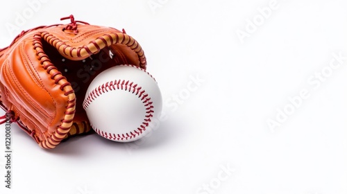 Baseball Glove and Ball on White Background. Generative AI photo