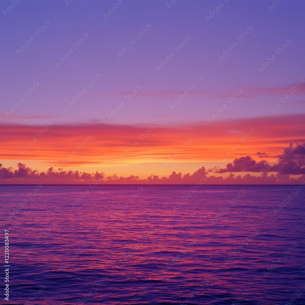 Naklejka premium Breathtaking Sunset Over Vibrant Ocean Horizon