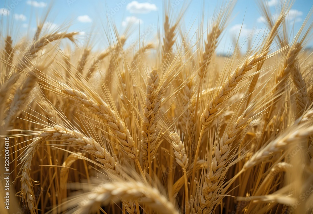 A close-up view of ripe golden wheat stalks in a sunlit field during summer, showcasing the abundance of the harvest. A close-up view of ripe golden wheat stalks in a sunlit field during summer, showcasing the abundance of the harvest.
