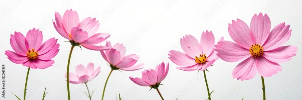 Delicate cosmos flower petals softly focusing on white background, flowers, white background Delicate cosmos flower petals softly focusing on white background, flowers, white background