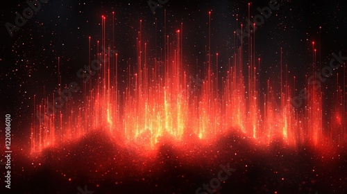 Abstract Red Flame Light Wave in Dark Background with Stars