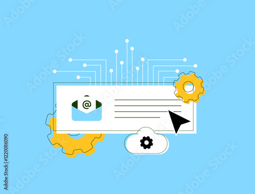 AI e-mail marketing with automated messages, digital communication. Email campaign, ai marketing tools, cloud integration, digital marketing optimization, data connection, user engagement