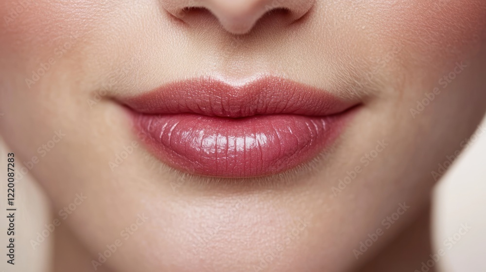 Obraz premium Close-up of a woman's lips with a soft, natural makeup look.