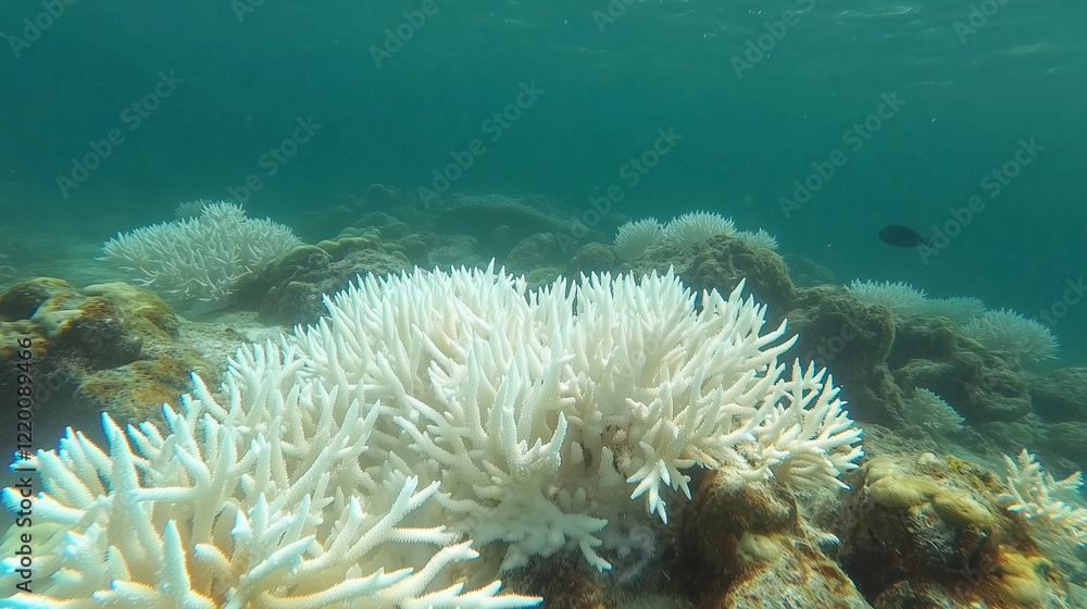 Fototapeta premium Bleached Coral Reef in Shallow Ocean Water