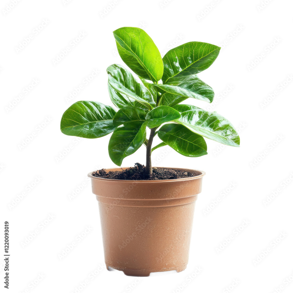 A small houseplant with lush leaves, isolated on a clean transparency background A small houseplant with lush leaves, isolated on a clean transparency background