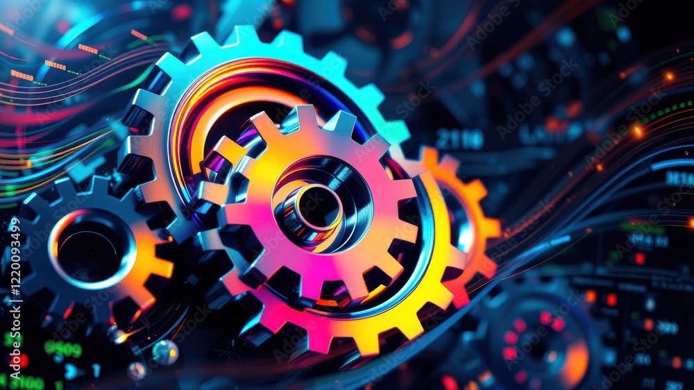 A vibrant arrangement of colorful gears interlocking in a dynamic setting, symbolizing innovation, technology, and mechanical engineering. A vibrant arrangement of colorful gears interlocking in a dynamic setting, symbolizing innovation, technology, and mechanical engineering.
