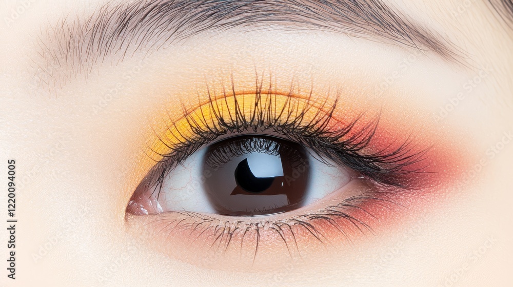 Closeup Eye Makeup Vivid Yellow Orange Hues Closeup Eye Makeup Vivid Yellow Orange Hues