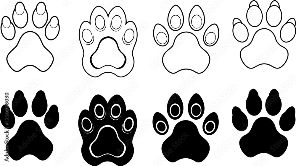 Fototapeta premium Various Animal Paw Print Vector Illustrations