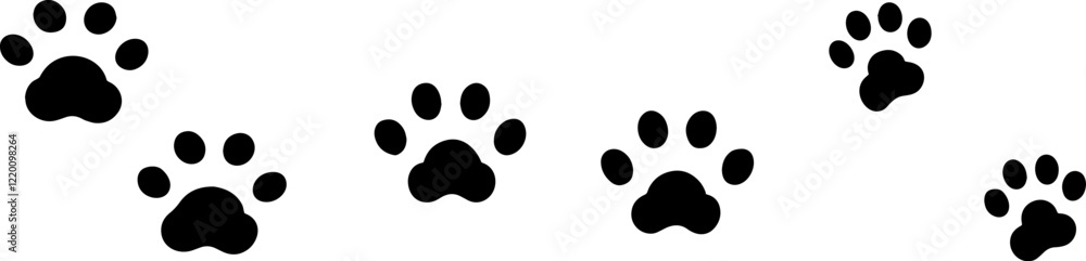 Fototapeta premium Paw Vector Foot Trail Prints of Cats and Dogs – Silhouette Animal Tracks for T-Shirts, Backgrounds, Patterns, Websites, Showcases, Greeting Cards, Child Prints, and More