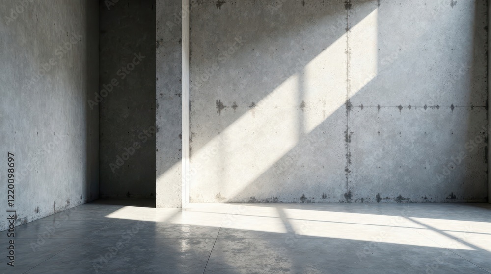 Sunlit Industrial Interior Corner Empty Room with Concrete Walls and Polished Floor Featuring Light and Shadow Play Sunlit Industrial Interior Corner Empty Room with Concrete Walls and Polished Floor Featuring Light and Shadow Play