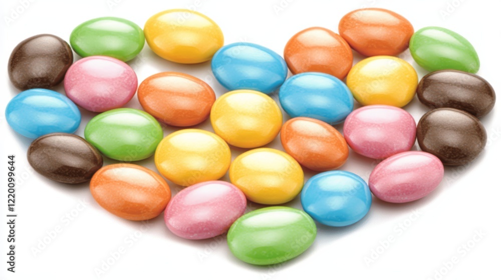 Colorful Candy Heart Shaped Arrangement on White Colorful Candy Heart Shaped Arrangement on White
