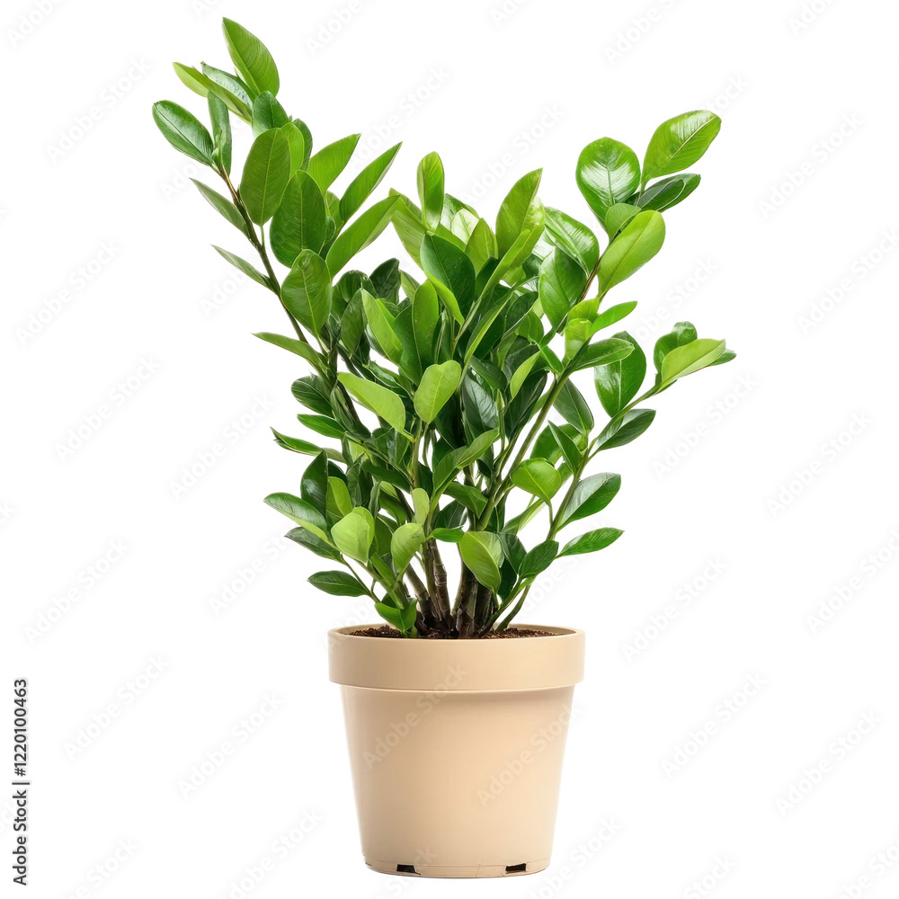 Fototapeta premium A potted ZZ plant with its signature glossy foliage, standing on a transparency background
