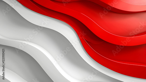 Abstract wavy design featuring red and white layers, creating a dynamic visual effect.