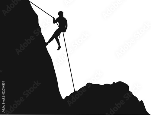 People Rock Climbing Silhouette on White Background. Vector Illustration